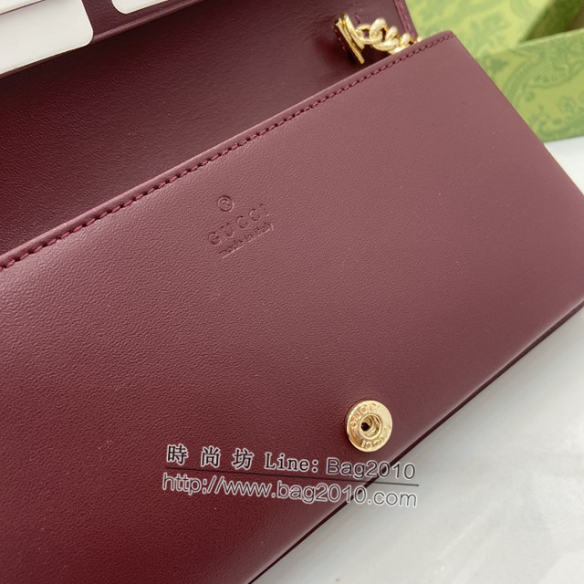 Gucci專櫃古馳最新款GG字母圖案Horsebit 1955系列鏈帶錢包 jh2176型號：621892